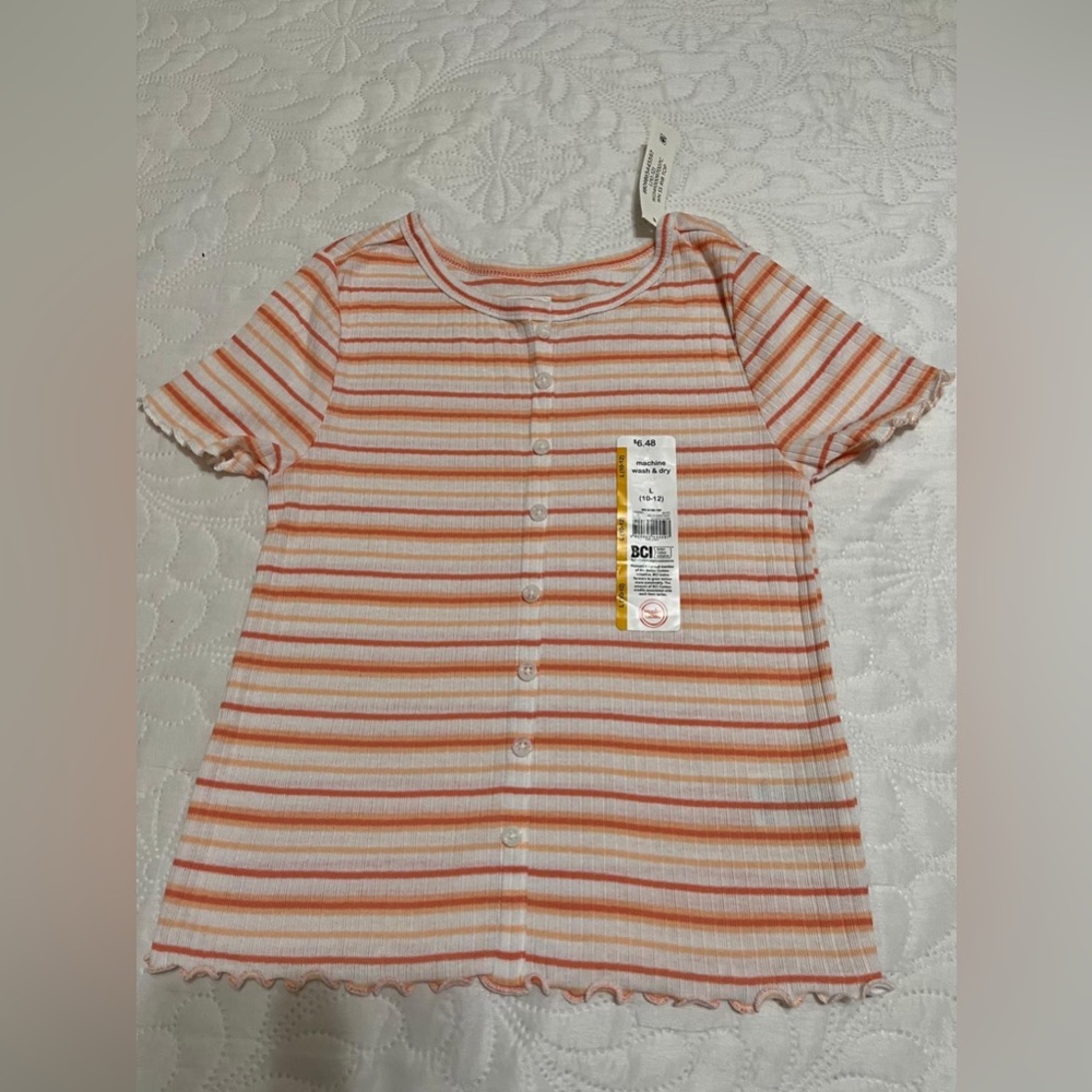(18) Wonder Nation Striped Orange and White Kids Shirt